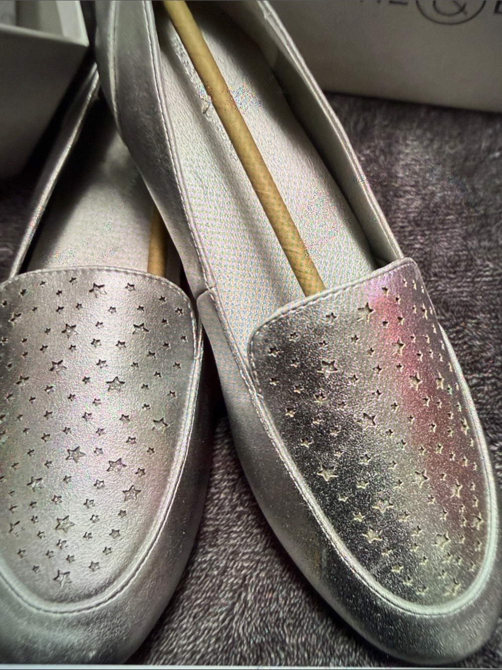 Treasure & Bond Silver Star-Perforated Slip-On Loafers